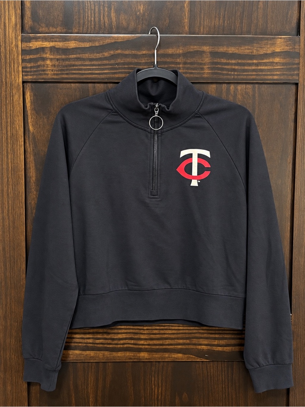 NEVER WORN! Woman’s Navy Quarter-Zip Crop Sweatshirt with Red & White Logo